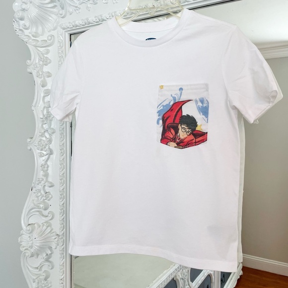 New York Couture *One of a Kind* Reworked Harry Potter Print Pocket T-Shirt - Picture 3 of 6
